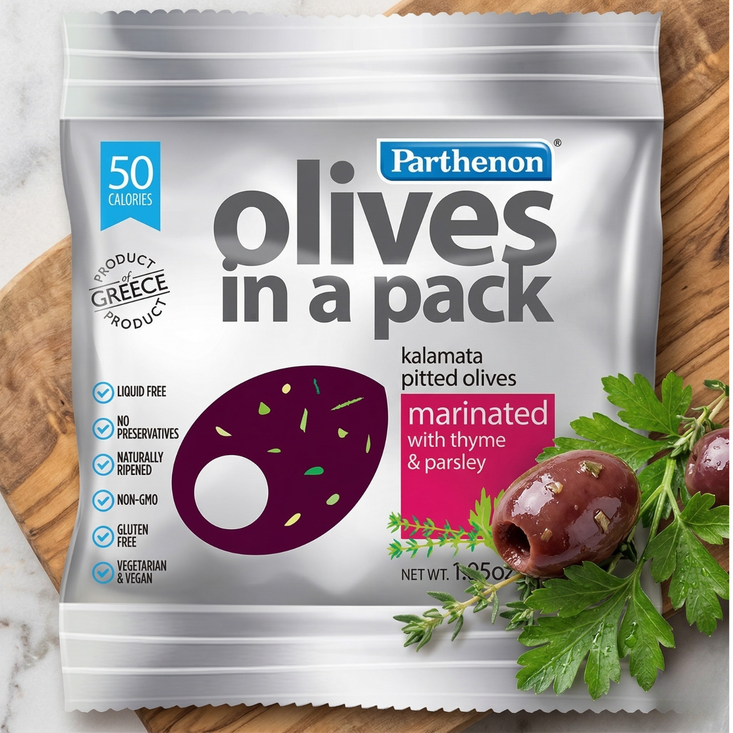 Parthenon Kalamata Olives – Pitted with Thyme & Parsley