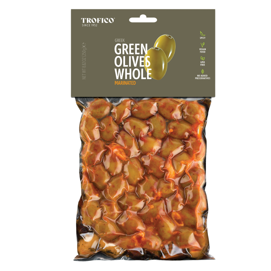 Trofico Greek Green Whole Olives – Vacuum Pack 250g