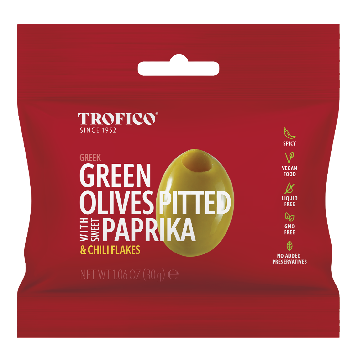 Trofico Green Olives – Pitted with Paprika & Chili Flakes