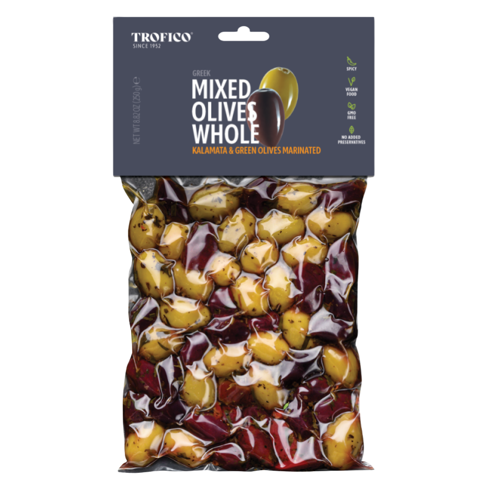 Trofico Greek Mixed Whole Olives (Kalamata & Green) – Vacuum Pack 250g