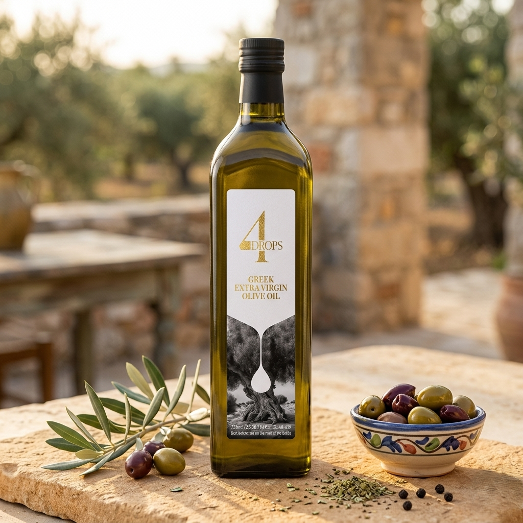 4Drops Organic Greek Extra Virgin Olive Oil – Marasca Bottle 250ml
